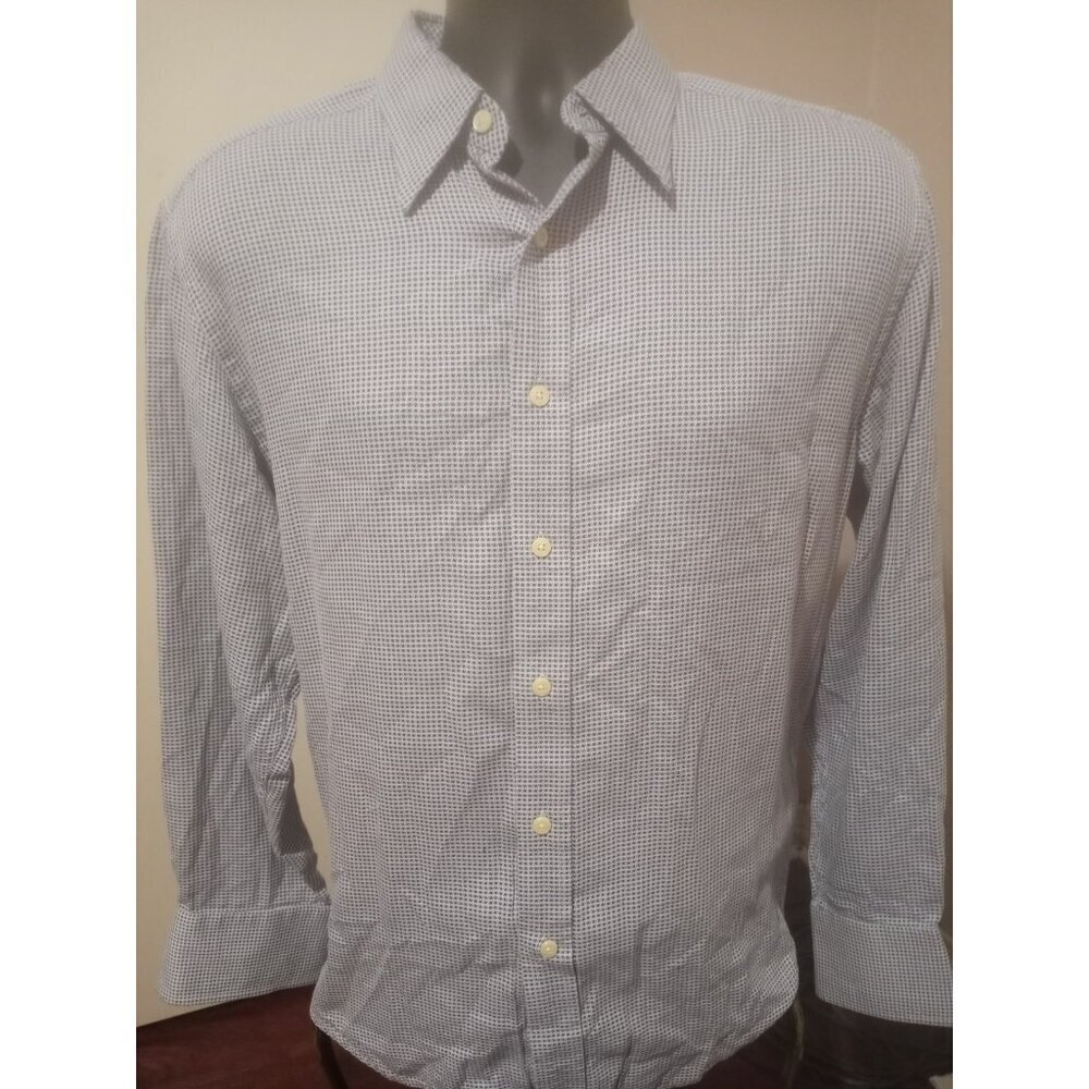 Robert Graham Shirt Mens Large L Blue White Houndstooth Herringbone Formal